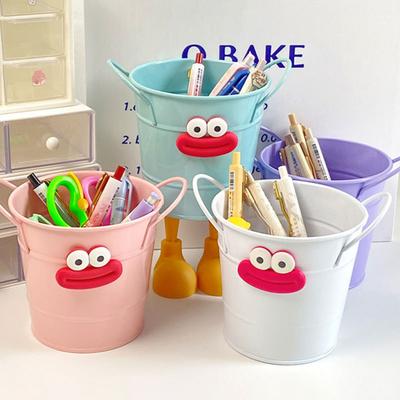 Metal Bucket Pencil Holder Funny Desk Organizer for Office Home Large Capacity Stationery Storage Boxes for Pens Markers Rulers