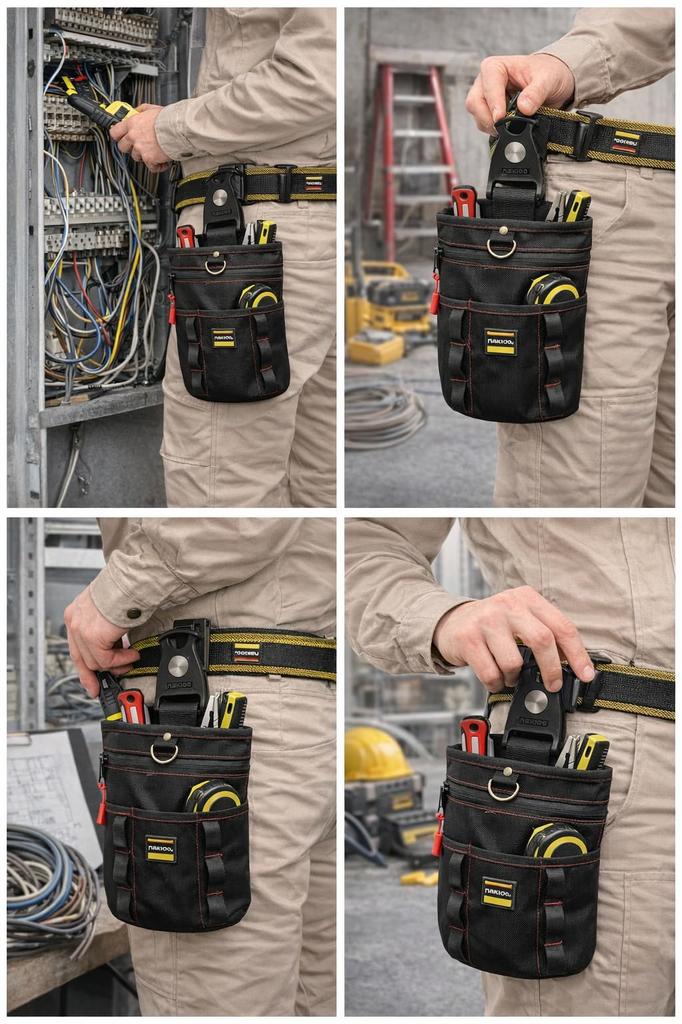 Tool Belt, Nail Pouch, Tool Pouch with Quick-Release Swivel Hook, Tool Drop Prevention, Lightweight, Waterproof, Spring-Loaded Closure, Detachable Too