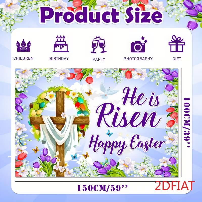 2D Happy Easter Cross Backdrop, 2D Floral and Dove Decor