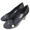 Pumps COCO Mark Round Toe with Faux Pearls Black Leather Women 35 G32920 Used