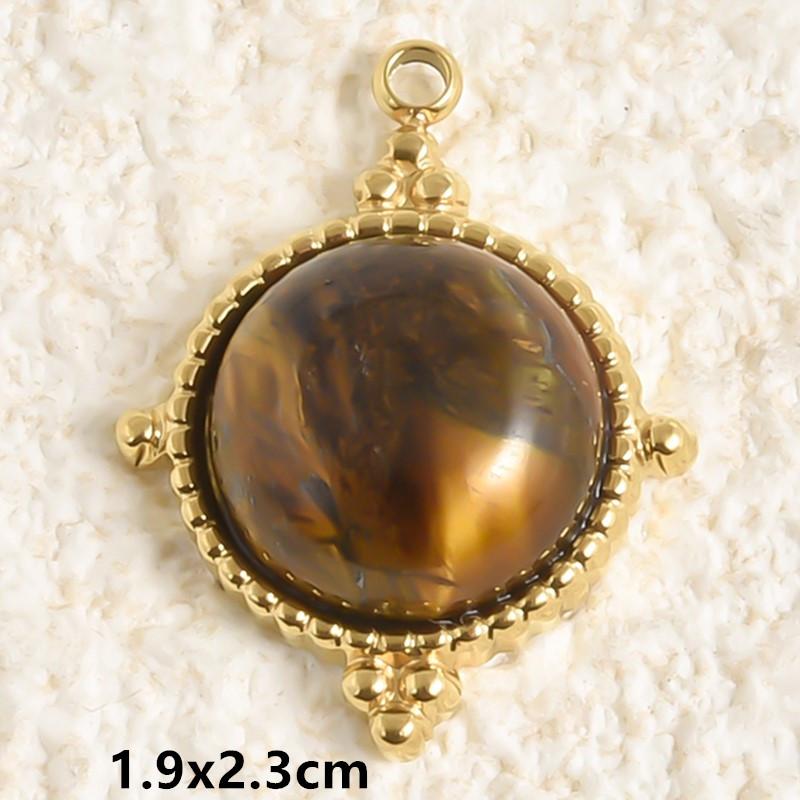 5pcs Real Natural Stone Tiger Eye Charm Sun Eye Oval Boho Pendant Gold Color Stainless Steel Pendants For Jewelry Making Finding