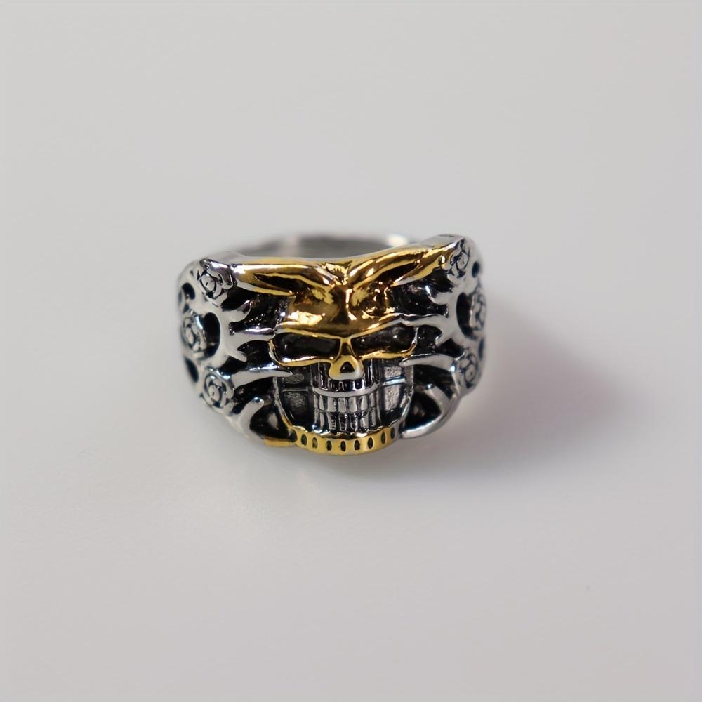 1pc Fashion Hip-Hop Punk Men s Domineering Skull Flower Ring 7