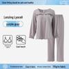 Women's Summer Air-Conditioned Pajamas with Chest Pads – Tencel Cotton, Long-Sleeved & Pants, Plus Size Home Wear for Middle-Aged and Elderly.