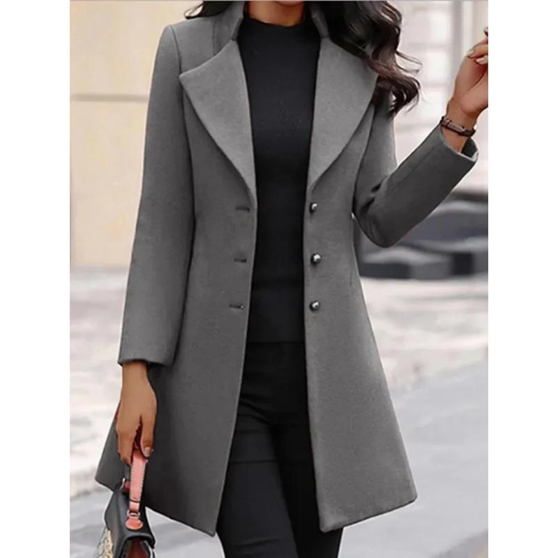 Women's Coats Solid Color Mid Length Jackets Straight Tube Single Breasted Suit Collar Outerwear Trendy Autumn Winter