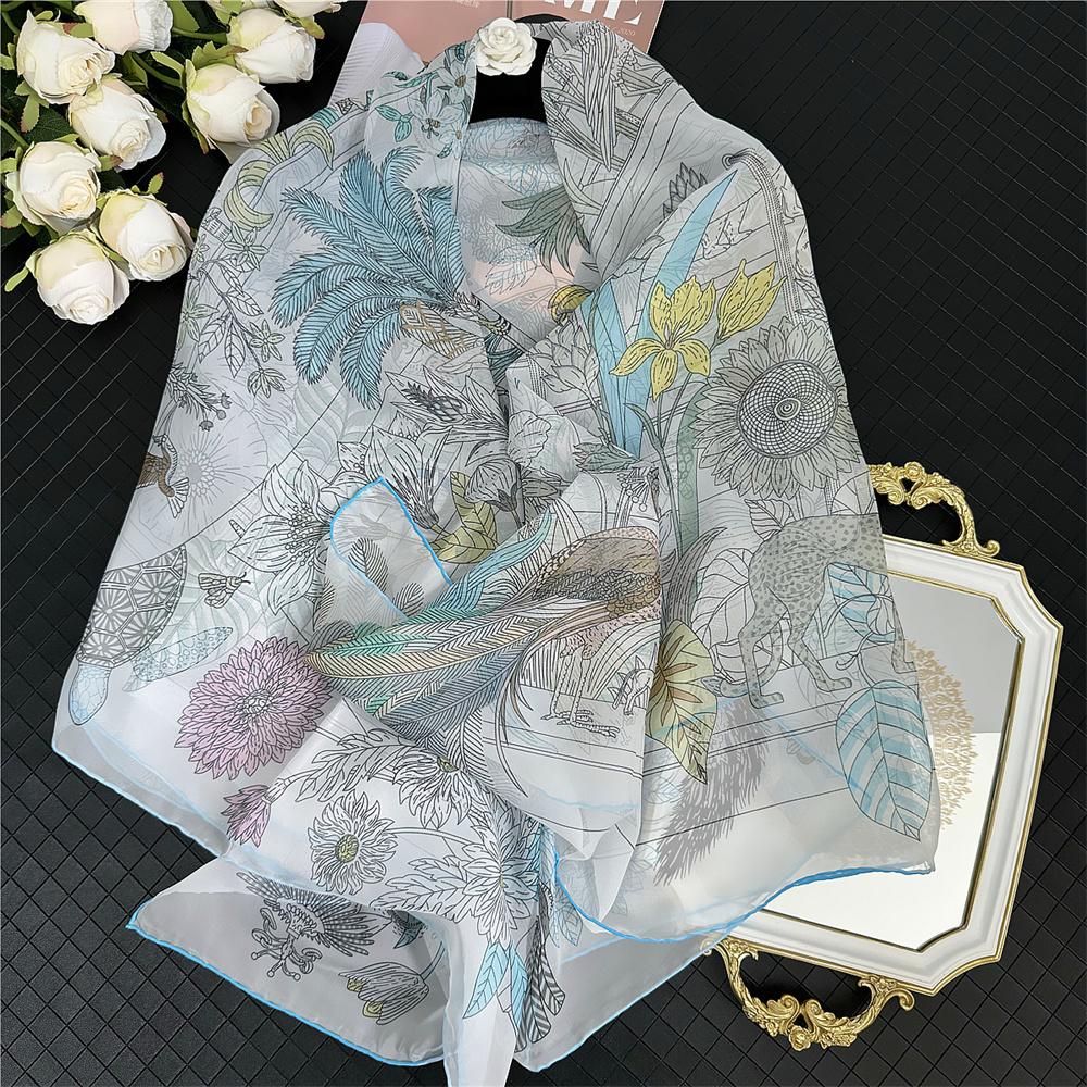 POBING Silk Cashmere Scarf Women Hand Rolled Shawls Fashion Printed Square Scarves Wraps Lady Bandana Big Hijabs Female Foulards