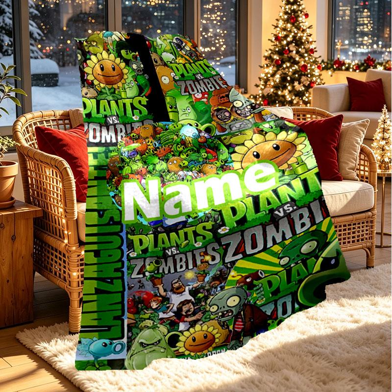 Custom Name Personalized Plants vs. Zombies Print Blanket, Home Decor, Bedroom, Sofa, Camping, Couch, Gifts for Birthday Christmas