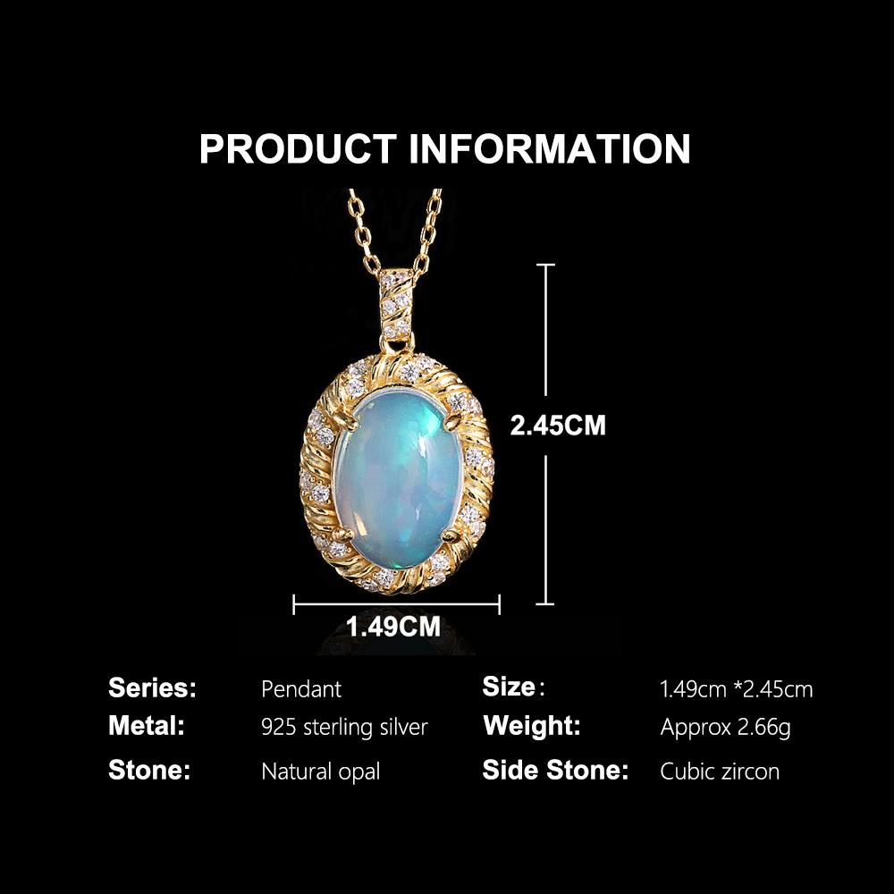 New 925 Sterling silver Necklace Loyalty stone Natural oval 10*14mm Ethiopia opal Pendant fine jewelry for women's Proposal gift