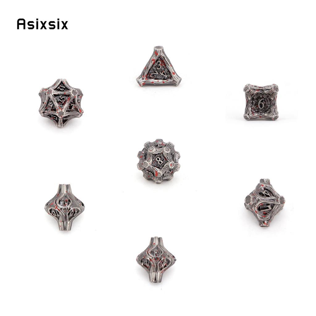 7 Pcs Silver Red Tree Stump Root Metal Dice Solid Metal Polyhedral Dice Set Suitable for Role-Playing RPG Board Game Card Game