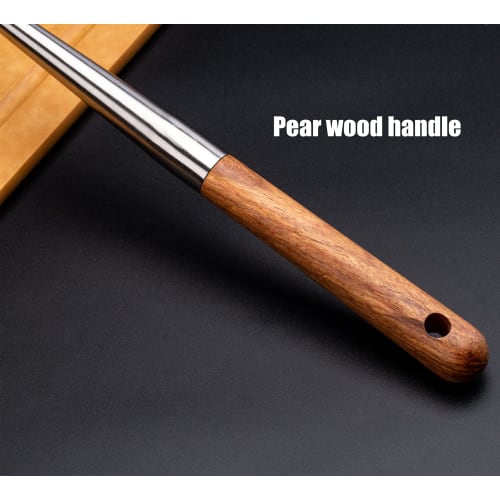 FJNATINH 17-inch Wok Ladle, 304 Stainless Steel Wok Spatula (Walnut)