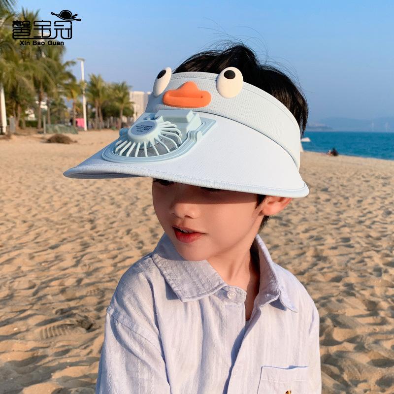 Children's hats summer boys and girls outdoor big brim with fan sun hat cartoon cute sun protection empty top hat