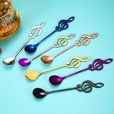 6 Pcs Lingeafey Stainless Steel Tea Spoons Set Metal Music Coffee Spoon Colorful Ice Cream Candy Teaspoon Rose Gold Spoon