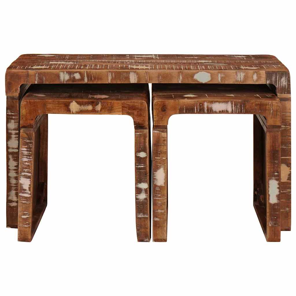 Nesting Table Set 3 Pcs Brown Solid Upcycled Wood