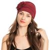 Muslim Fashion Solid Color Women Hijab Turban Beanie Hat Wth Flower Chemo Headwear Elastic Head Wrap Cap