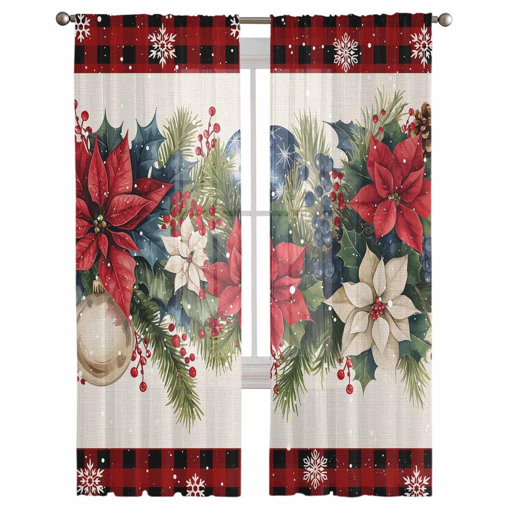 Weihnachts- und Winter-Zederblätter-Vorhänge für Wohnzimmer, Schlafzimmer, Heimdekoration, Fenster-Voile-Tüllvorhang-Drapierungen
