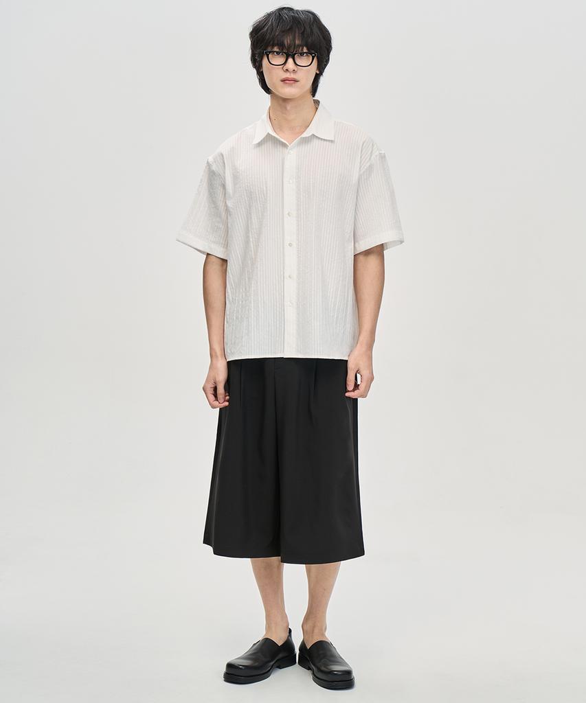 PRAIRIE Dobby Stripe Crop Short Sleeve Shirt (Ivory)