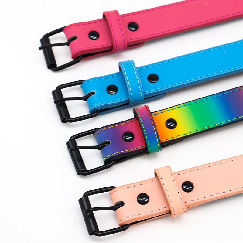 PU Dog Collar Night Reflective Colorful Pet Collars Double Layer Streak-proof Adjustable Dog Collar for Small Medium Large Dogs