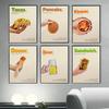 Kimichi Kebab Food Poster Retro Print Food Pastel De Nata Canvas Painting Travel Poster Wall Art Home Kitchen Dinning Room Decor