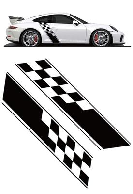 MORYTRADE Car Side Stripe Sticker, Checkered Flag, 24 X 130cm (Black)