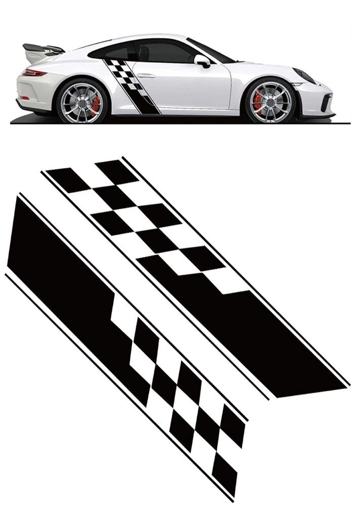 MORYTRADE Car Side Stripe Sticker, Checkered Flag, 24 x 130cm (Black)