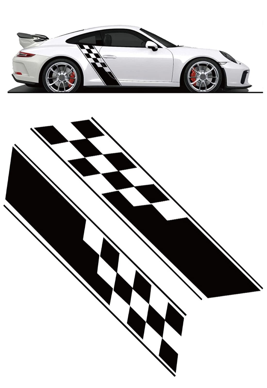

MORYTRADE Car Side Stripe Sticker, Checkered Flag, 24 x 130cm (Black)