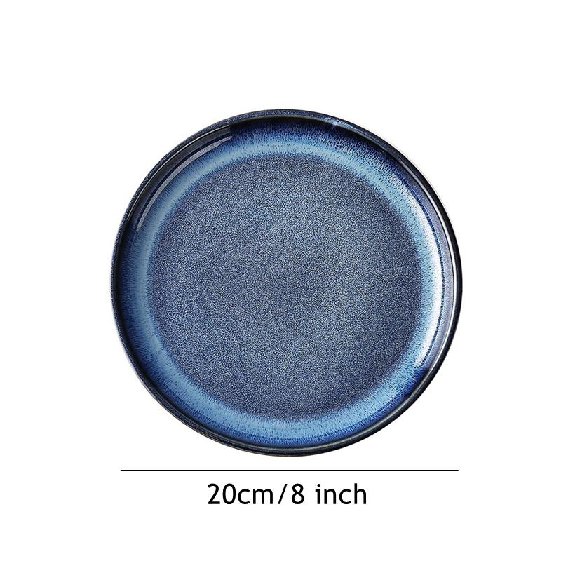

1 шт. Синяя керамическая обеденная тарелка с рисунком кошачий глаз, круглая сервировочная тарелка для салата, десерта, кухонная столовая посуда 8/10 дюйма