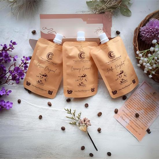 The Coffee Clique | Classic Original + Creamy Caramel + Hello Hazelnut | Beaten Coffee Paste | Cafe Like Cappuccino At Home | Pack of 3 | 320GMs