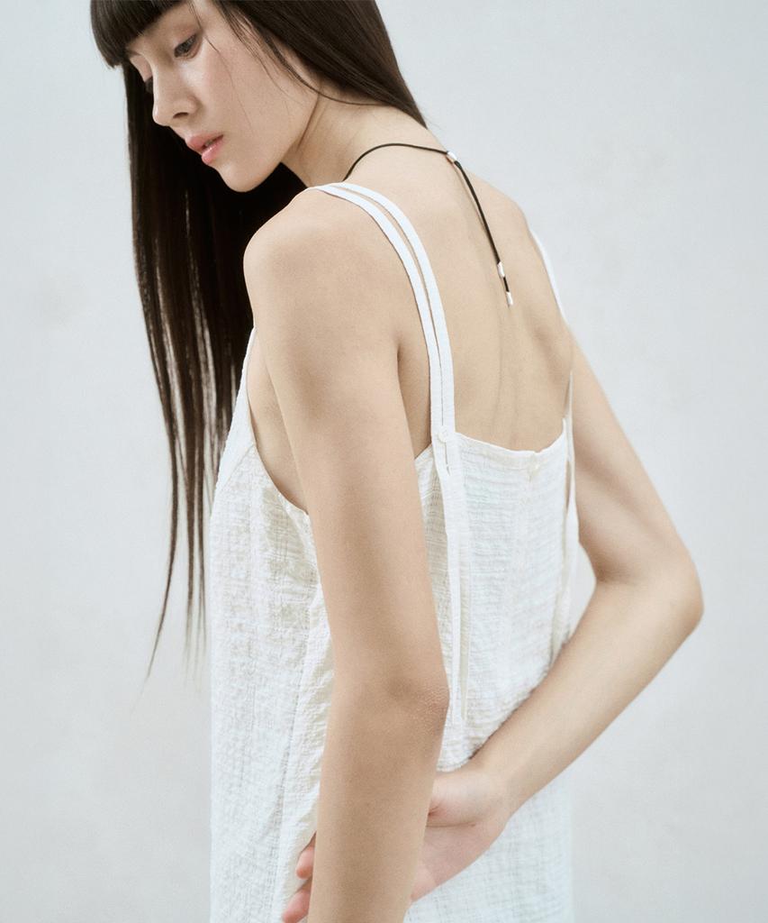 Rie Checked-Chiffon Layered Midi Dress White