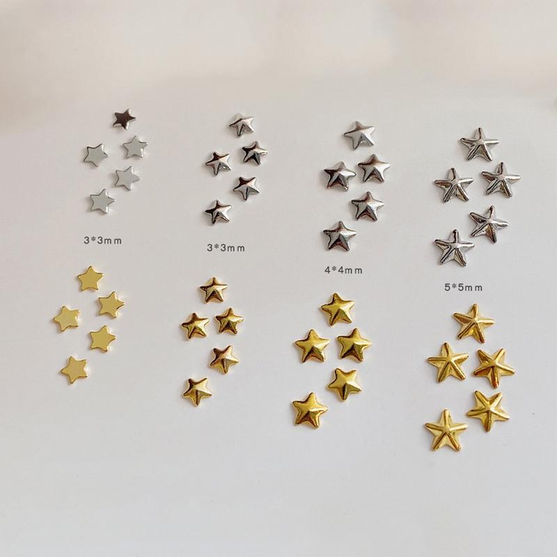 1 Bag Hollow Star Nail Art Charms 3D Metal Five-Pointed-Star Gold Silver Diamond Nail Decoration Luxury Manicure Accessories
