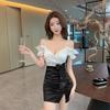 Niche sexy low-cut hip-wrapped short skirt fashion foot therapy overalls pure desire slim-fit dress