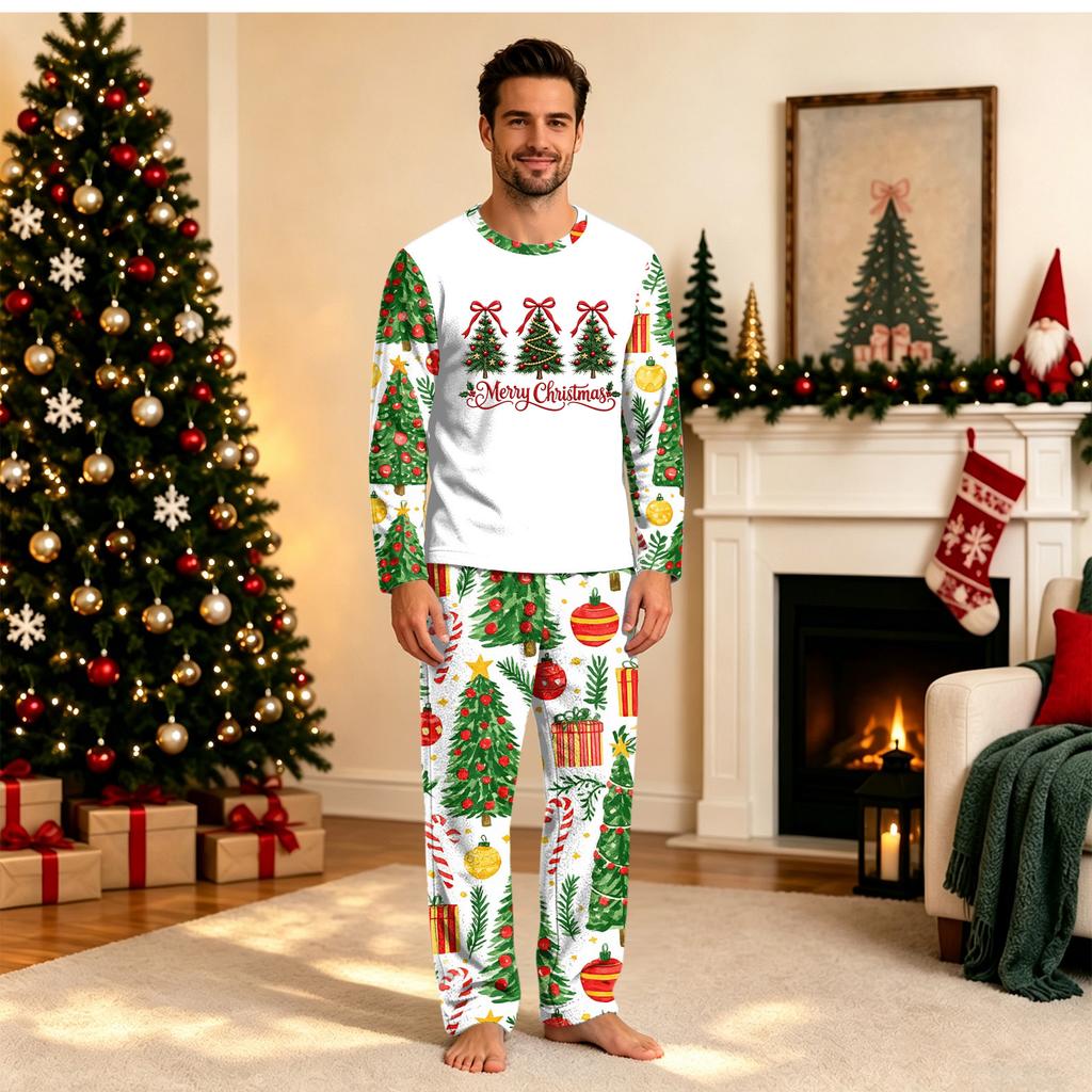 Set de pijama cu imprimeu de Crăciun, cu mânecă lungă și pantaloni lungi, pentru întreaga familie