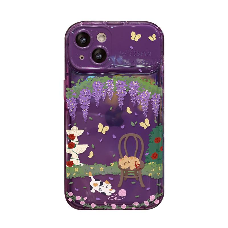 Wisteria cat lanyard suitable for iPhone 13 phone cases, iPhone 16 flip mirror 15 silicone 14 Pro Max soft
