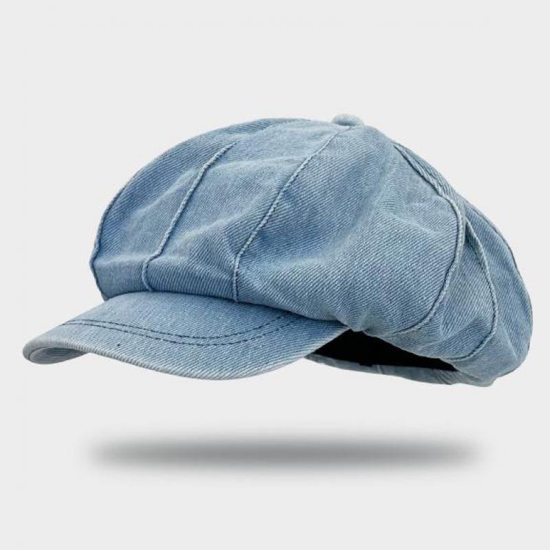 Women's Retro Denim Cloud Beret Flat Vintage Painter Cap Trendy Simple Spring Fashion Winter Hat for Female