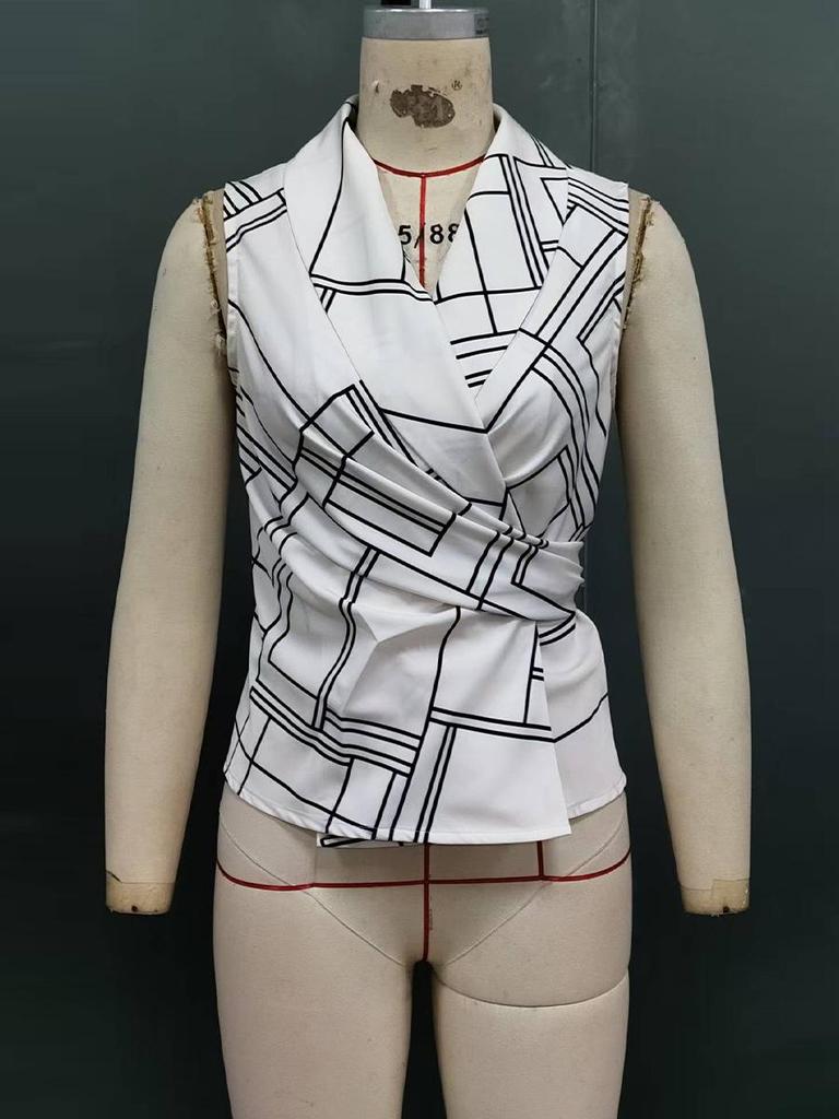 Women's Summer Plaid Sleeveless Tie-Up Lapel Cardigan