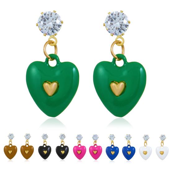 1 Paar Damen-Ohrringe, Herz-Ohrringe mit Zirkonia, tropfendes Öl, helle Farbe