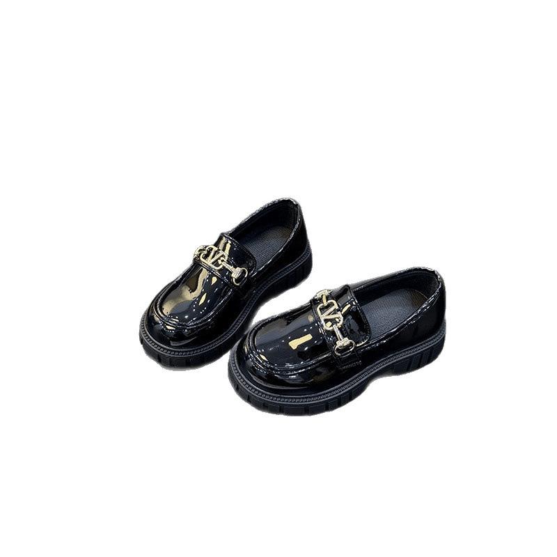 Girls' Leather Shoes 2025 Autumn New Children's Bright Leather Loafers Black Student Shoes Fashion One-pedal Single Shoes Trend