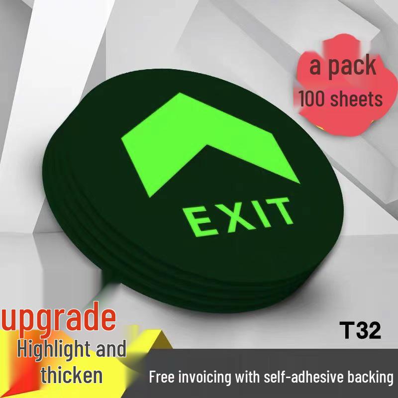 Luminous Safety Exit & Caution Sign: Floor Sticker with Arrow & Slippery Steps Indication