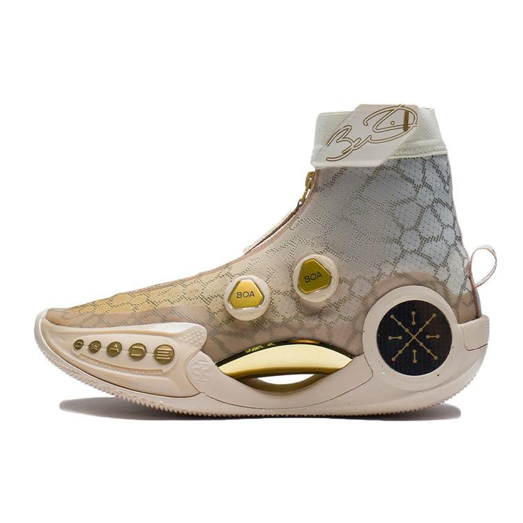 

new LINING WOW 9 Basketball Shoes Men High Top Crimson Gold/Swan White 47