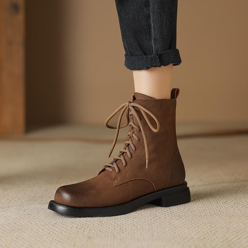 2024 Nové Zimní Dámské Boty Kožené Boty Hovězí Semiš Kulatá Špička Hrubý Podpatek Dámské Boty Platformové Boty Pravá Kůže Vysoké Podpatky