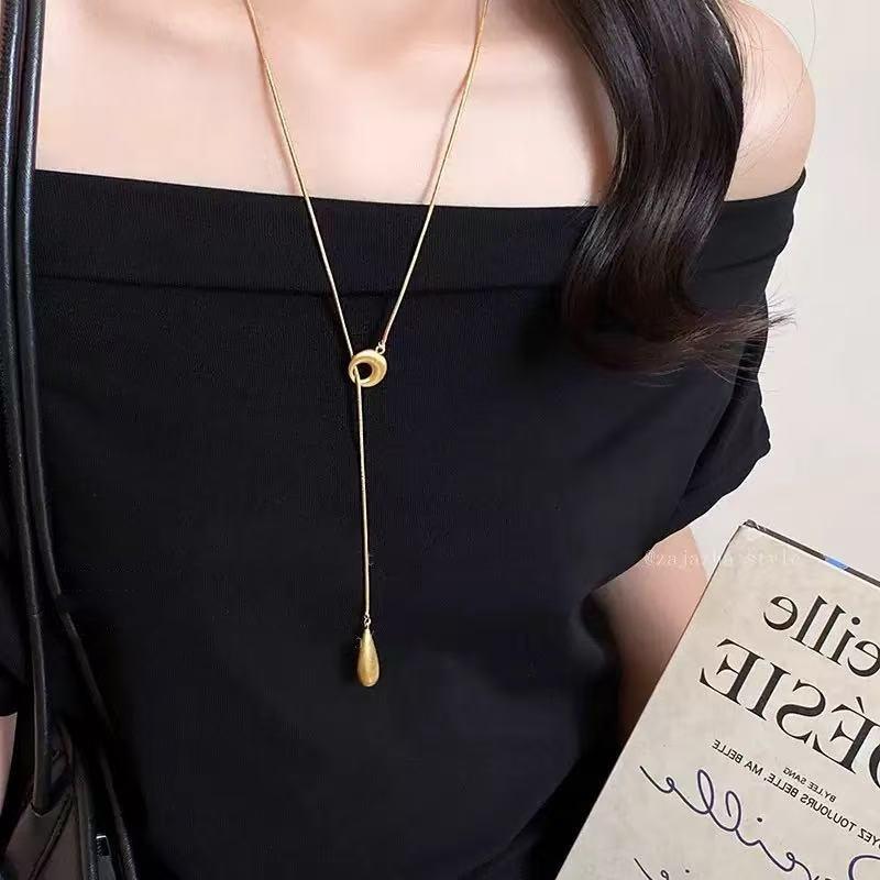 

Простое ожерелье-подвеска в виде капли воды для женщин, нерегулярный металл, гладкое, длинное Y-образное ожерелье, цепочка для свитера, ювелирное изделие