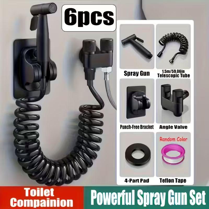 

6pcs Heavy-Duty 2-in-1 Wall-Mounted Bidet Sprayer System with Dual Outlet Diverter Valve, Quick-Connect Hose & Locking Mechanism