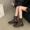 Retro Suede French Small Ankle Boots Women's New Autumn and Winter Low Heel Black Thin Short Martin Boots