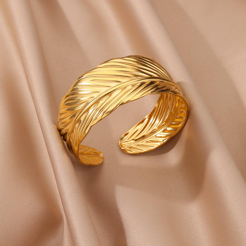 Stainless Steel Bangles Bracelets for Women Gold Color Geometric Texture Open Cuff Bangle Bracelet Femme Vintage Jewelry
