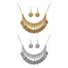 2 Stück/Set Halskette Ohrringe Set Verstellbare Kette Retro Graviertes Muster Münze Quasten Braut Halskette mit Strasssteinen Eingelegt Schmuck Geschenk