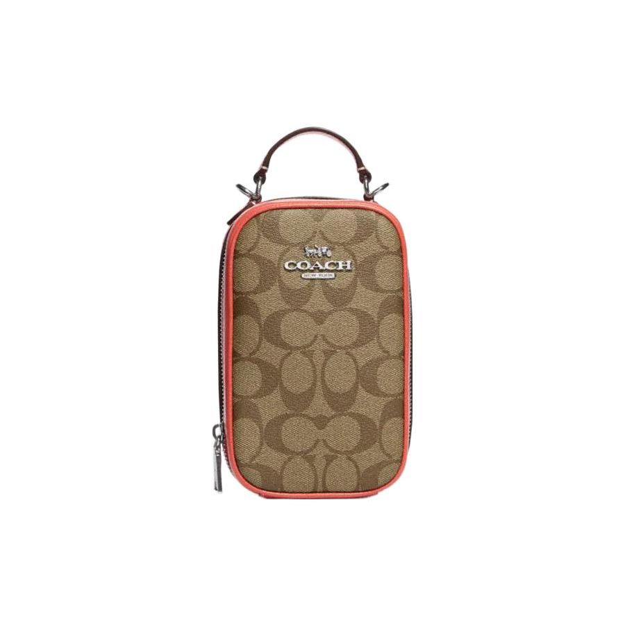 

Coach Mini Crossbody Phone Bag, Signature Canvas with Red Leather Trim Women s Sling Bag, Casual Daily Travel Shopping CK191-SVB10 Basic Set (Bag+Dust Bag)
