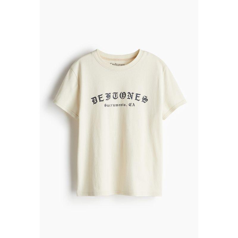

[Deftones Subtone Band] HM Women s T-shirt Autumn Print Fit Short Sleeve Tops 1235222 Cream/Deftones 170/116