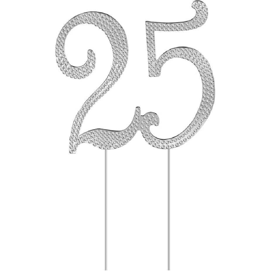 VALICLUD Rhinestone Cake Topper for Birthday Anniversary Elegant Silver Decoration Reusable for Parties and Celebrations