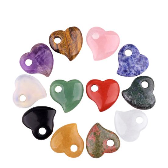 Natural Quartz Heart Palm Stone Cute Mini Polished Love Shaped Healing Stone with Hanging Hole for Reiki Meditation Gifts