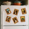 Housewarming Gifts for Art Lovers Funny Small Wooden Fridge Magnet Picture Frame Vintage Oil Painting Pattern Protective Sleeves Magnetic Refrigerator