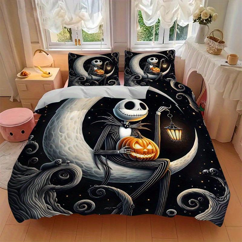 3pcs Jack Skellington Halloween Bedding Set, Including 1 Quilt Cover and 2 Pillow Shams, Without Filling, Soft and Comfortable Home Bedroom Fabri