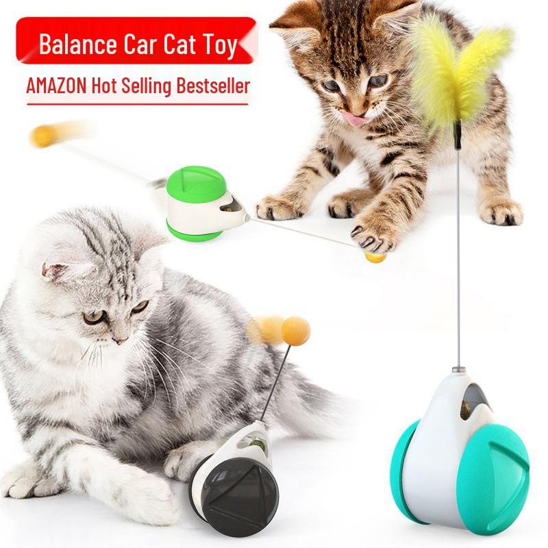 Interactive No-Electric Tumbler Cat Toy with Feather Teaser Stick